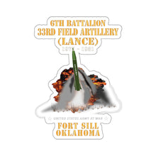 Load image into Gallery viewer, Kiss-Cut Stickers - Field Artillery - 6th Bn, 33rd Field Artillery, Ft Sill, OK LANCE Firing - 1975-1981 X 300