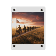 Load image into Gallery viewer, Acrylic Wall Art Panel - E Company 25th Infantry Buffalo Soldiers Bicycle Corps with Guidon on the Prairie at Sunset