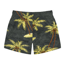 Load image into Gallery viewer, Tropical Palm Island Swim Trunks — Vintage Hawaiian Beach Shorts