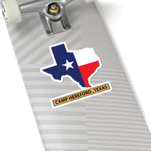 Load image into Gallery viewer, Kiss-Cut Stickers - Texas Map Overprint with Texas State Flag - Camp Hereford, Texas X 300