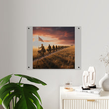 Load image into Gallery viewer, Acrylic Wall Art Panel - E Company 25th Infantry Buffalo Soldiers Bicycle Corps with Guidon on the Prairie at Sunset