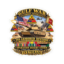 Load image into Gallery viewer, Kiss-Cut Stickers - Army - Desert Storm - 2nd Armored Div - Combat Vereran Veteran w GULF SVC - 3D - Enhanced