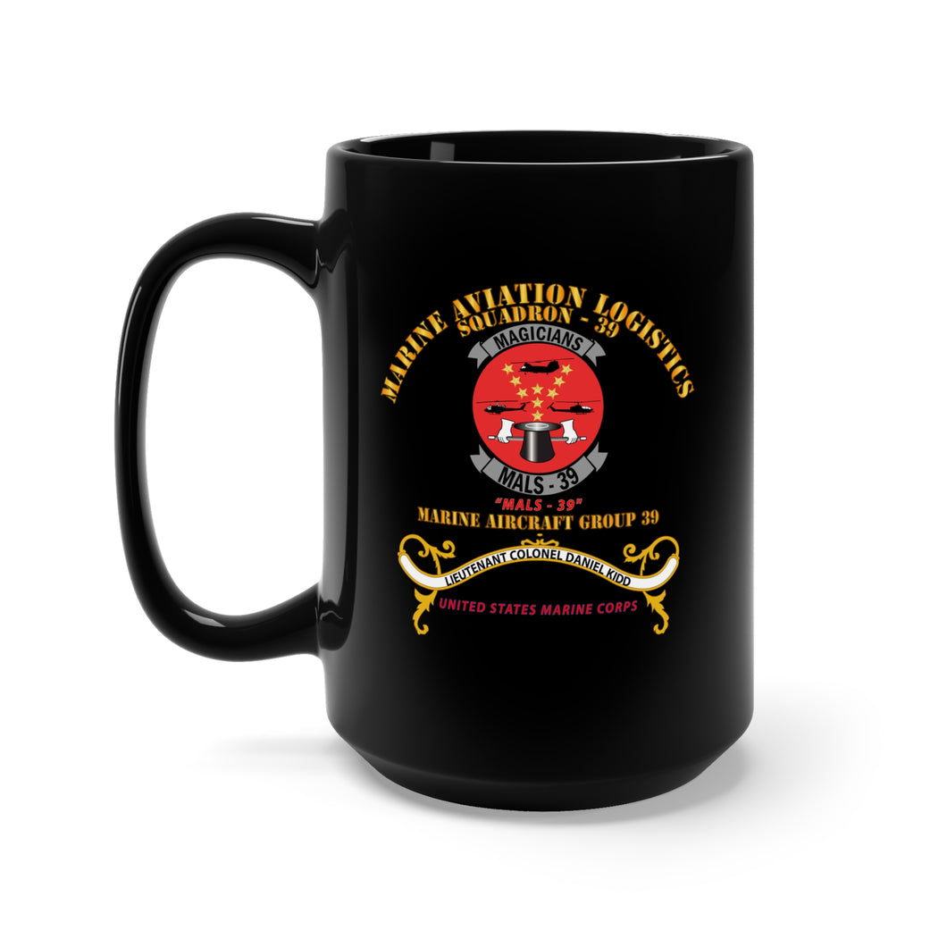 Black Mug 15oz - United States Marine Corps - Marine Aviation Logistics Squadron 39 - MALS 39 - Magicians - Kidd - Mug