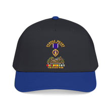 Load image into Gallery viewer, Mid Profile Baseball Cap - Vietnam War Purple Heart Medal w VN SVC - with Vietnam Scene - 3D - Transparent