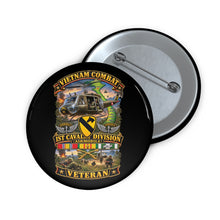Load image into Gallery viewer, Custom Pin Buttons - Army - Vietnam Combat Cavalry Veteran w 1st Cav Div SSI Big Helo - 3D - Enhanced