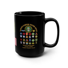 Load image into Gallery viewer, Patriotic Veteran's Black Mug, 15oz - Perfect for Military Appreciation, Gifts for Veterans, Coffee Lover's Mug, Army Pride, Home Decor - Combat Veteran - 11B40X - Retired Army with Multi Units