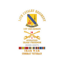 Load image into Gallery viewer, Kiss-Cut Vinyl Decals - Army - 14th Cavalry Regiment w Cav Br - 1st Squadron - OIF - 2006–2007 - Red Txt Cbt Vet w IRAQ SVC X 300