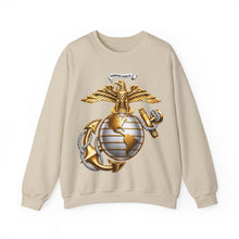 Load image into Gallery viewer, Crewneck Sweatshirt — Gold Eagle Globe & Anchor Graphic (Semper Fidelis)