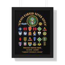 Load image into Gallery viewer, Honorable Veteran Framed Poster, Military Wall Art, Retirement Gift, Veteran's Day Decor, Personalized Military Tribute - Combat Veteran - 11B40X - Retired Army with Multi Units