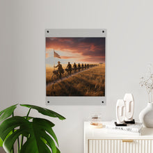 Load image into Gallery viewer, Acrylic Wall Art Panel - E Company 25th Infantry Buffalo Soldiers Bicycle Corps with Guidon on the Prairie at Sunset