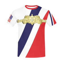 Load image into Gallery viewer, Men's All Over Print Crew Neck T-Shirt - Tribute Tee - USCG - Cutterman Badge - Officer - Gold wo Txt