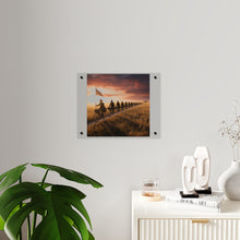 Load image into Gallery viewer, Acrylic Wall Art Panel - E Company 25th Infantry Buffalo Soldiers Bicycle Corps with Guidon on the Prairie at Sunset