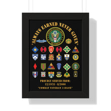 Load image into Gallery viewer, Honorable Veteran Framed Poster, Military Wall Art, Retirement Gift, Veteran's Day Decor, Personalized Military Tribute - Combat Veteran - 11B40X - Retired Army with Multi Units