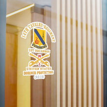 Load image into Gallery viewer, Kiss-Cut Vinyl Decals - Army - 14th Cavalry Regiment w Cav Br - 1st Squadron - USA Border Protection - 2019 - Red Txt X 300