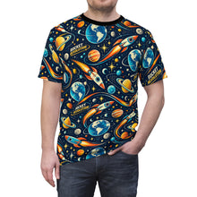 Load image into Gallery viewer, Retro Rocket Space Tee — All-Over Planet & Rocket Print