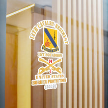 Load image into Gallery viewer, Kiss-Cut Vinyl Decals - Army - 14th Cavalry Regiment w Cav Br - 1st Squadron - USA Border Protection - 2019 - Red Txt X 300