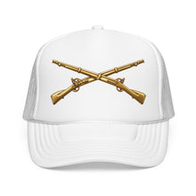 Load image into Gallery viewer, Foam Trucker Hat - Army - Infantry Branch Insignia - no text - Gold - 3D - Enhanced