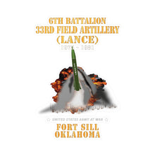 Load image into Gallery viewer, Kiss-Cut Vinyl Decals - Field Artillery - 6th Bn, 33rd Field Artillery, Ft Sill, OK LANCE Firing - 1975-1981 X 300