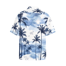 Load image into Gallery viewer, Tropical palm silhouettes in watercolor blues Men's All Over Print Hawaiian Shirt With Chest Pocket(ModelT58)(Merged Design)