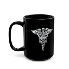 Load image into Gallery viewer, Black Mug (15oz) - Army Medical Service Corps (MS) Branch Insignia - 3D - Silver - Enhanced