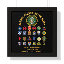 Load image into Gallery viewer, Honorable Veteran Framed Poster, Military Wall Art, Retirement Gift, Veteran's Day Decor, Personalized Military Tribute - Combat Veteran - 11B40X - Retired Army with Multi Units
