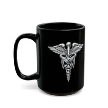 Load image into Gallery viewer, Black Mug (15oz) - Army Medical Service Corps (MS) Branch Insignia - 3D - Silver - Enhanced
