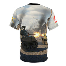 Load image into Gallery viewer, Unisex Tee - AOP Sherman Tank Battle with German Panzer Germany WWII