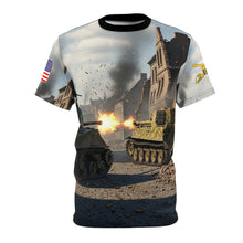 Load image into Gallery viewer, Unisex Tee - AOP Sherman Tank Battle with German Panzer Germany WWII