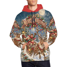 Load image into Gallery viewer, AOP Hoodie - Victorian Christmas Reindeer Sleigh Ride - Red Hood Men's All Over Print Hoodie (USA Size) (Model H13)