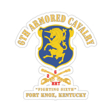 Load image into Gallery viewer, Kiss-Cut Stickers - 6th Armored Cavalry Regiment Patch with Cavalry Branch, Ft Knox Kentucky - Red Text on Branch
