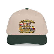 Load image into Gallery viewer, Mid Profile Baseball Cap - Army - Iraq War Veteran - Ribbon Bar - Map - SSI - 1st Armored Division - 3D - Enhanced
