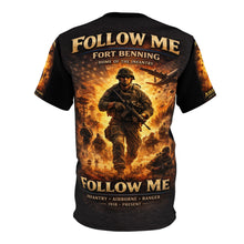 Load image into Gallery viewer, Fort Benning Infantry Tribute All‑Over Print Tee — "Follow Me, I Am the Infantry"