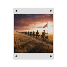 Load image into Gallery viewer, Acrylic Wall Art Panel - E Company 25th Infantry Buffalo Soldiers Bicycle Corps with Guidon on the Prairie at Sunset