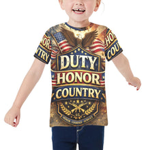 Load image into Gallery viewer, Little Kids' All Over Print Crew Neck T-Shirt - Proud to Serve - Patriot Shirt - Duty Honor Country