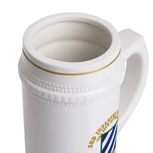 Load image into Gallery viewer, Classic Ceramic Beer Stein Mug, White Porcelain Stein with Gold Trim | German-Style Tankard - Army - 3rd ID - Germany w Cold War SVC