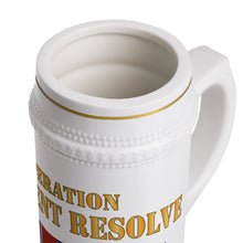 Load image into Gallery viewer, Classic Ceramic Beer Stein Mug, White Porcelain Stein with Gold Trim | German-Style Tankard - Opn Inherent Resolve (OIR) SVC Bar - Combat Veteran X 300