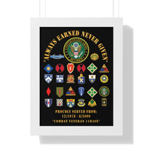Load image into Gallery viewer, Honorable Veteran Framed Poster, Military Wall Art, Retirement Gift, Veteran's Day Decor, Personalized Military Tribute - Combat Veteran - 11B40X - Retired Army with Multi Units