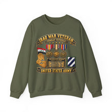 Load image into Gallery viewer, Crewneck Sweatshirt - Army - Iraq War Veteran - Ribbon Bar - Map - SSI - 3rd Infantry Division - 3D - Enhanced