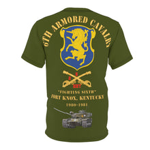Load image into Gallery viewer, Unisex Cut & Sew Tee (AOP) - Army - HHT - 2nd Squadron, 6th Armored Cavalry Regiment Ft Knox, Kentucky, 1980-1981