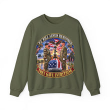 Load image into Gallery viewer, Crewneck Sweatshirt - Emblem - We Will Always Remember - They Gave Everything - 3D - Enhanced