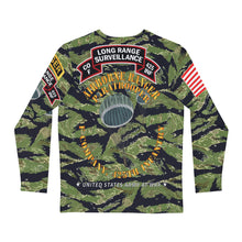 Load image into Gallery viewer, Men's Long Sleeve Shirt (AOP) - F Company, 425th Long Range Surveillance (RANGER) - Military Tiger Stripe Jungle Camouflage w Jumpmaster Wing