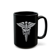 Load image into Gallery viewer, Black Mug (15oz) - Army Medical Service Corps (MS) Branch Insignia - 3D - Silver - Enhanced