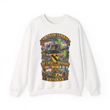 Load image into Gallery viewer, Crewneck Sweatshirt - Army - Vietnam Combat Cavalry Veteran w 1st Cav Diva SSI Big Helo - 3D - Enhanced