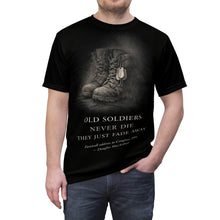 Load image into Gallery viewer, Veterans Tribute All-Over Print Tee — "Old Soldiers Never Die"