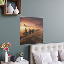 Load image into Gallery viewer, Indoor and Outdoor Silk Posters - E Company 25th Infantry Buffalo Soldiers Bicycle Corps with Guidon on the Prairie at Sunset