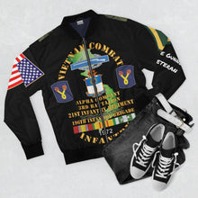 Load image into Gallery viewer, Men's AOP Bomber Jacket - Army - 196th Light Infantry Brigade - Vietnam War Vet- PFC - M60 Machine Gunner, CIB, Vietnam Service Ribbons