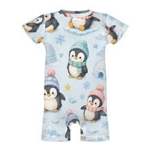 Load image into Gallery viewer, 180gsm Faux Cotton Short Sleeve Baby Bodysuit Romper(All-Over Printing) - Penguin Winter Wonderland
