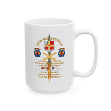 Load image into Gallery viewer, White Ceramic Mug, (11oz, 15oz) - Cold War Vet - 1st Missile Bn, 81st Artillery 56th Artillery Group - Neu-Ulm Germany - Firing Missile w ARTY Br w COLD SVC X 300