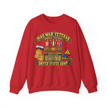 Load image into Gallery viewer, Crewneck Sweatshirt - Army - Iraq War Veteran - Ribbon Bar - Map - SSI - 1st Armored Division - 3D - Enhanced