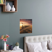 Load image into Gallery viewer, Indoor and Outdoor Silk Posters - E Company 25th Infantry Buffalo Soldiers Bicycle Corps with Guidon on the Prairie at Sunset